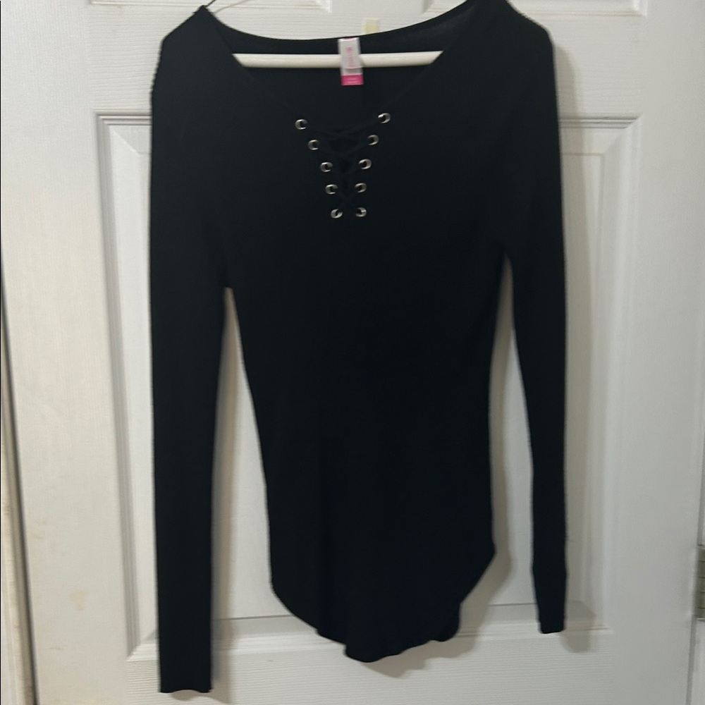 No Boundaries Black Lace-Up Sweater
